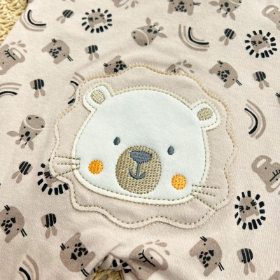 Macacão Malha Trape Zape - Safari e Bumbum Bordado Baby Leão - Bege